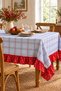 Plaid Patterned Blue Polka Dot Ruffled Tablecloth – Country Style Decorative Garden Kitchen and Balcony Tablecloth