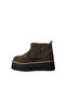 Women's Genuine Suede Leather High-Padded Sole Fur-Lined Boots Green Laceless Round Toe - 4