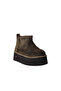 Women's Genuine Suede Leather High-Padded Sole Fur-Lined Boots Green Laceless Round Toe - 2