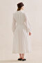 Pleated Belt Detail Long Sleeve Dress Ecru - 7