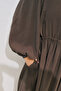 Draped Waist Adjustable Balloon Sleeve Dress Acikahve - 5