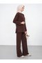 Women's Coffee Color Slit Detailed Modal Fabric Hijab Oversize Basic Tunic Long Sleeve Sweatshirt - 7