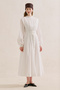 Pleated Belt Detail Long Sleeve Dress Ecru - 3