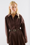 Metal Square Buckle Belt Brown - 5