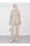 Women's Beige Slit Detailed Modal Fabric Oversize Basic Tunic Long Sleeve Sweatshirt