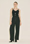 Wide Pleated Detail Ke Belt Pants Black - 4