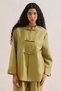 Linen Design Tie-Up Jacket Oil Green - 4