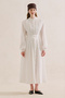Pleated Belt Detail Long Sleeve Dress Ecru