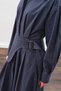 Belt Detailed Pleated Dress Navy Blue - 5