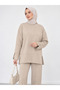Women's Beige Slit Detailed Modal Fabric Oversize Basic Tunic Long Sleeve Sweatshirt - 3