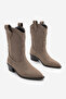 Women's Pointed Toe Cowboy Stitching Detailed Western Boots Voleta Mink Suede - 5