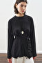 Black Blouse with Tie-Up Detail at the Waist - 3