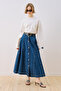 Denim Piece Buttoned Skirt Blue - 5