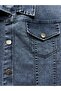 Women's Long Stone-Washed Slim Denim Vest with Collar, Buttoned at the Back, with Pockets and Tassel Details. - 4