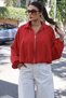 Parachute Fabric Zippered Snap Fastener Jacket Red - 7