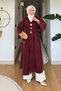 Belted Oversize Denim Jeans Kimono with Brooch Detail in Burgundy - 4