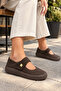 Genuine Leather Brown Suede Women's Leather Velcro Ballerinas Dp87-0182 - 3