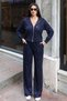 Oysho Fabric Glitter Zipper Suit Navy Blue - 3