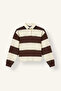 100% Cotton Long Fit Polo Collar Long Sleeve Striped Sweatshirt I2960Ax26Au