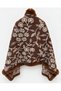 Women's Brown Floral Patterned Woven Poncho Pnc06 - 3