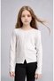 Cotton Fitted Buttoned Collar Ribbed Long Sleeve Light Gray Melange T-Shirt Girl Child I1975A826Au - 3