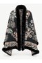Women's Black Shawl Patterned Woven Poncho Pnc16 - 3