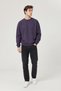Men's Oversize Thick Textured 3 Thread Non-Threaded Ribbed Crew Neck Basic Purple Sweatshirt - 5