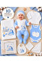 10 Piece Blue Newborn Hospital Discharge Set 100% Cotton Boxed Baby Clothing Set