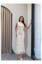 Zero Sleeve Floral Embroidered Long Dress