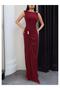 Buckle Detail Draped Sleeveless Long Dress - 3