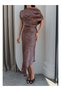 Draped Cowl Neck Asymmetric Dress - 3