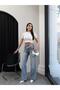 Wide Leg Jeans with Stone Cross Waist Detail - 4
