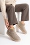 Classic Ultra Mini Platform Chestnut Mini Tan Suede Fur Lined Thin Sole Women's Boots - 4