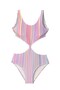 Asami - Multi-Colored Thin Striped Cut-Out Knot Detailed Girls' Swimsuit by Nessi Byrd