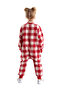 Girls' Fox and Plaid Patterned Woven Red Long Sleeve Jumpsuit 2-8 Years - 2