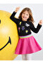 Emoji Elastic Waist Black Pink Winter Girl's Dress