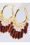 Brown Natural Stone Detailed Beaded Hoop Earrings - 2