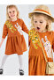 Orange Leopard Elastic Waist Long Sleeve Girls' Dress