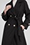 Midi Length Belted Trench Coat Black - 4