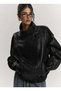 Women's Zr Model High Collar Vein Patterned Soft Fabric Water Repellent Women's Viral Oversize Leather Jacket Coat