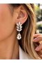 Women's White Clara Leaf Diamond Crystal Stone Model Silver Hanging Daily Evening Dress Wedding Earrings