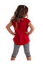 Red Meow Pow Striped Girl's Summer T-Shirt Tights Set - 2
