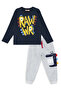 Boys Winter Dinosaur Patterned Cotton Navy Blue Long Sleeve 2-Piece T-Shirt Trousers Set 2-8 Years - 4