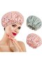 Waterproof Reusable Shower Caps,Double Layer Elastic Hair Bath Hats for Women and Girls,Pack of 2 - 8