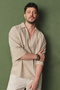 Men's Stone V-Neck Cotton Linen Blend Short Sleeve Comfort Fit Shirt A61Y2127 - 3