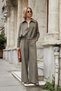 Women's Crush Cupra High Waist Side Pockets Wide Leg Palazzo Trousers-Khaki