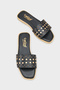 Women's Short Heeled Slippers with Metal Look Accessories and Single Strap - 2