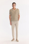 Men's Beige Polo Collar Buttonless 100% Cotton Soft Touch Regular Fit Knitwear T-Shirt A61Y5025 - 7