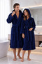 Hooded Dark Navy Blue Women'S/Men's Unisex Home, Hotel, Spa, Bath Robe One Piece