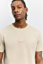 Men's Beige Crew Neck Cotton Easy-Iron Regular Fit T-Shirt A62Y1022 - 2